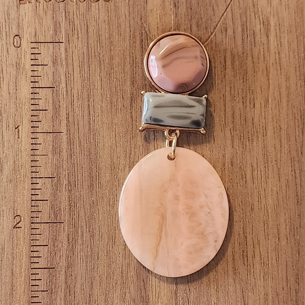 Pink Grey Marbled Resin Geometric Drop Earrings Gold Tone Statement 2.5